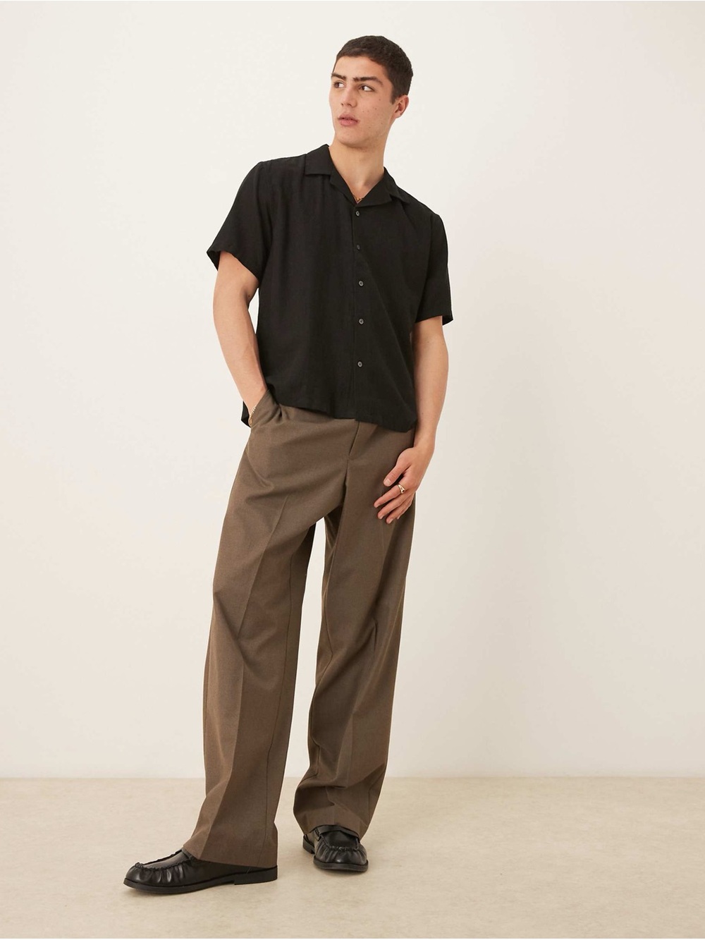 Abercrombie & Fitch Short Sleeve Linen-Blend Button Down Shirt XL black short - Picture 4 of 10